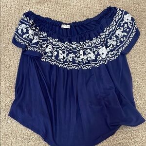 Navy Blue Embroidered Off-Shoulder Top